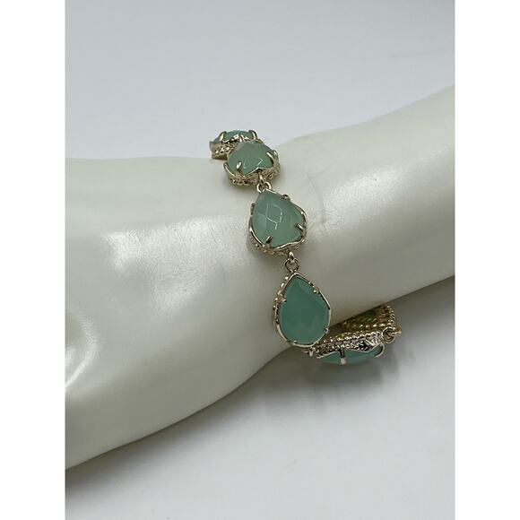 Kendra Scott Brynn Gold Plated Mint Light Green Chalcedony Bracelet Retired - Picture 4 of 10